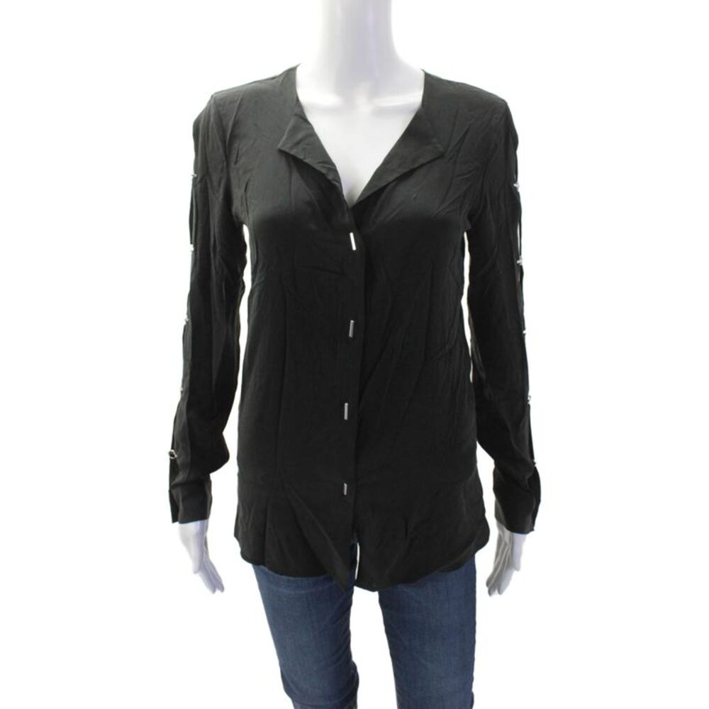 Chelsea And Walker Women Gothic Black V-Neck Long Sleeve Blouse Hook & Eye Size